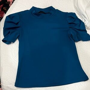 SHEIN Blue Puff Sleeve Blouse